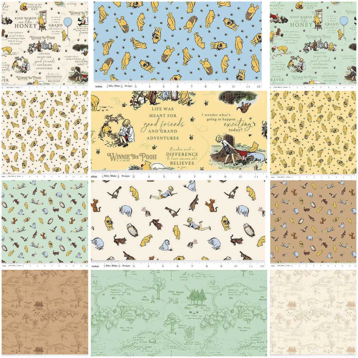 Riley Blake Winnie the Pooh Fat Quarters Bundles Assorted Classic quilting Cotton Fabrics Pre-cut