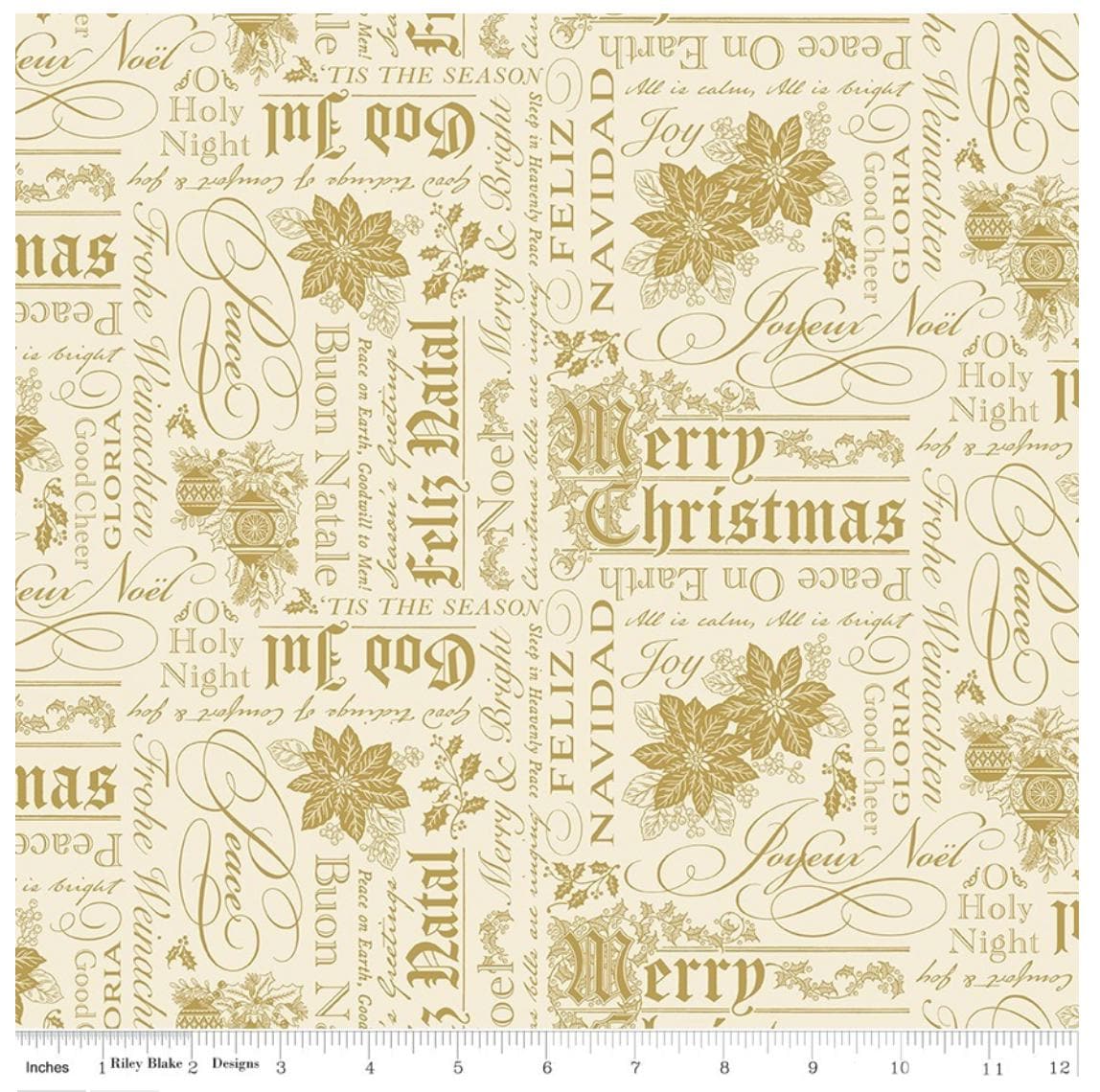 Poinsettias at Christmas CF17632-CREAM  by Jennifer Bosworth for Riley Blake Designs 100% cotton fabric