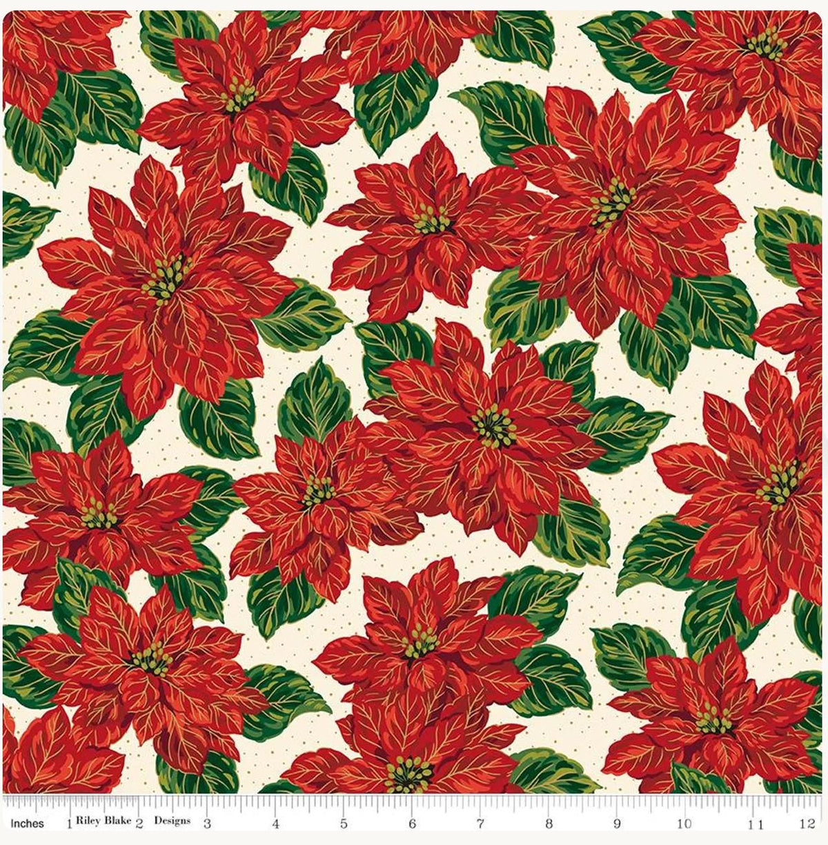 Poinsettias at Christmas CF17630-CREAM by Jennifer Bosworth for Riley Blake Designs  100% cotton fabric