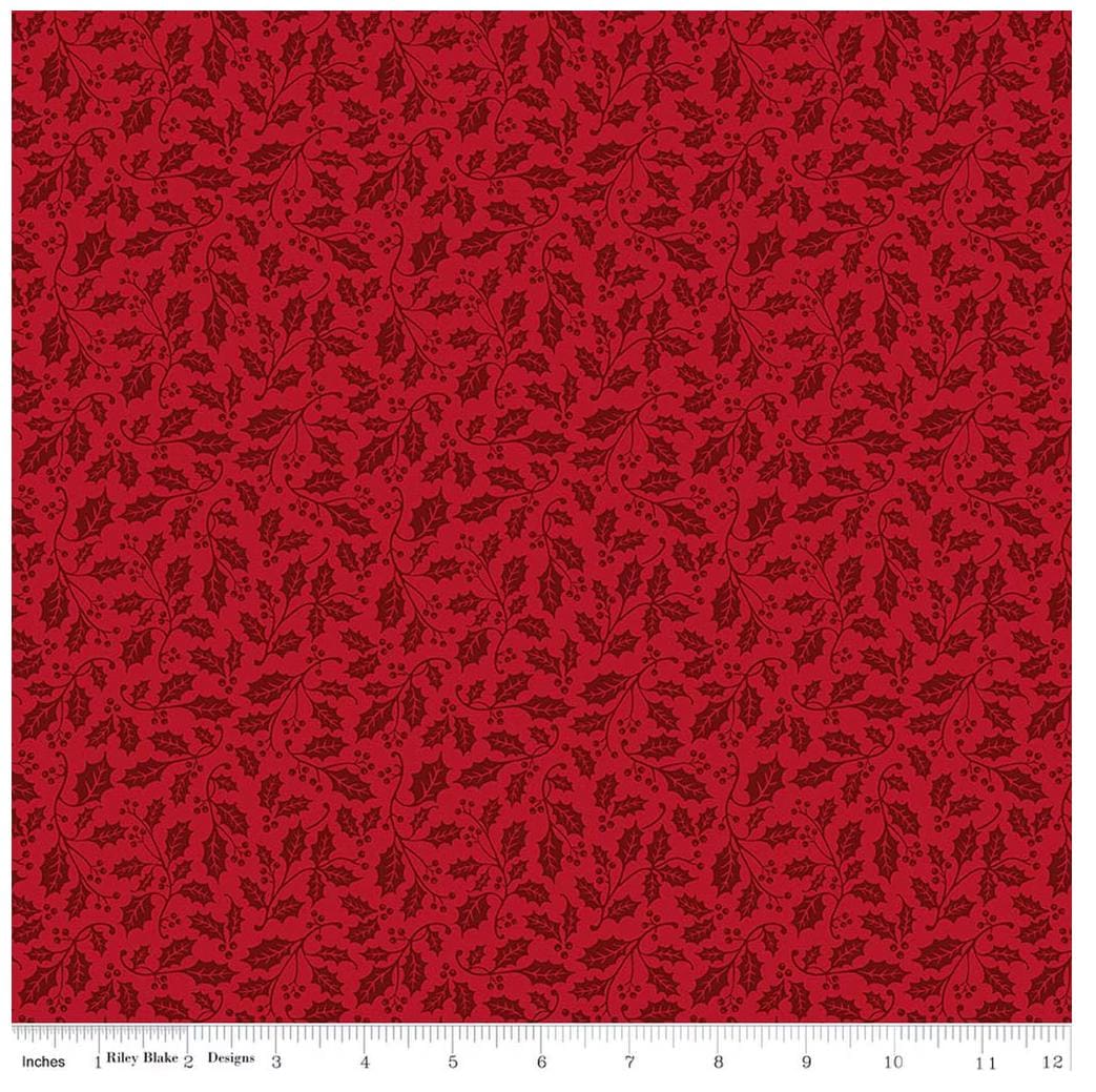 Poinsettias at Christmas C17636-Red with holly and berries by Jennifer Bosworth for Riley Blake Designs 100% cotton fabric