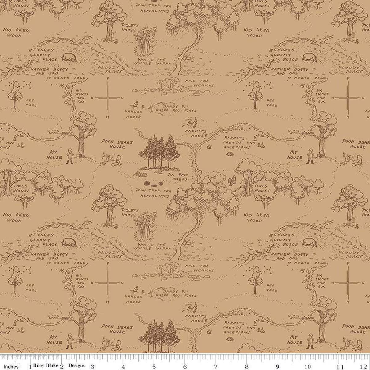 Winnie the Pooh Map Cream C17001-Cream, Green, and Brown from Riley Blake Designs 100% cotton fabric
