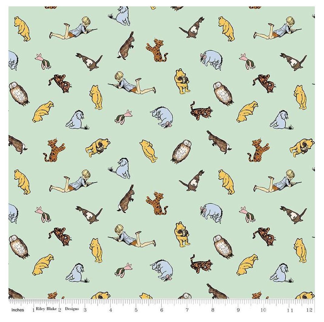 Winnie the Pooh Characters C17003-Green, Cream, and Brown from Riley Blake Designs 100% cotton fabric