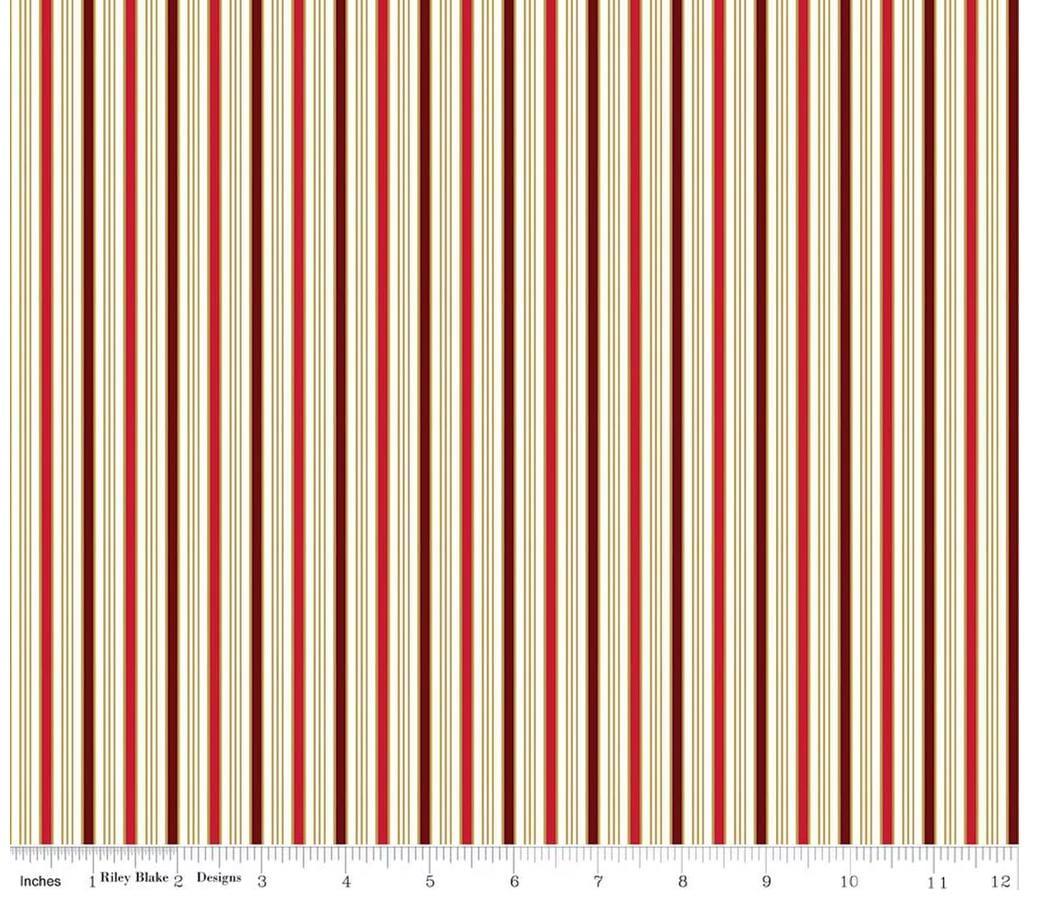 Poinsettias at Christmas Stripe Red Foil CF17634-RED  by Jennifer Bosworth for Riley Blake Designs 100% cotton fabric