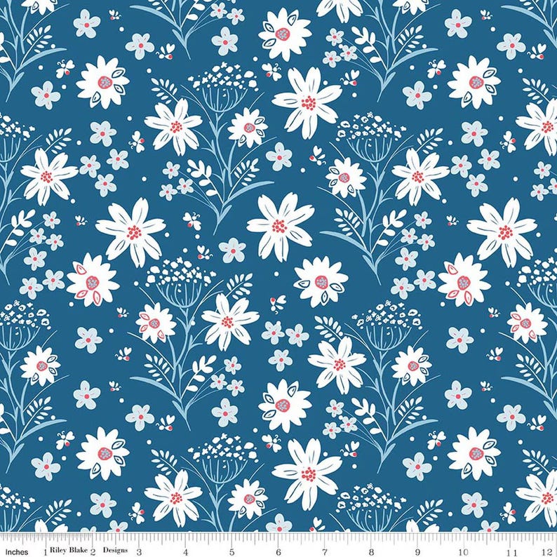 Riley Blake Firework Fields Main C17580-coastal blue by Gracey Larson 100% cotton